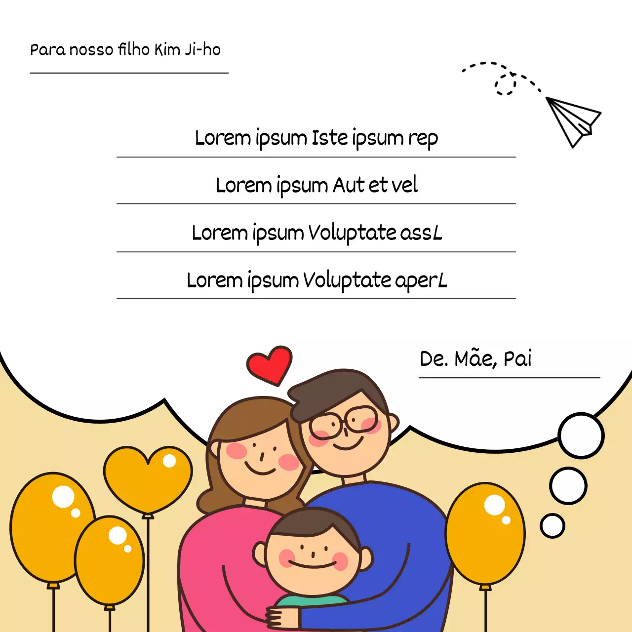 Notas de agradecimento com conceito de carta de família para o Dia da Criança