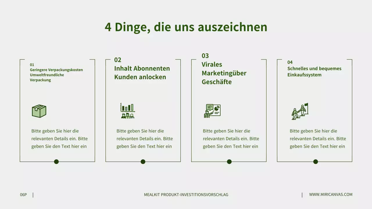Investitionsvorschläge für graue Mühlenprodukte in grün