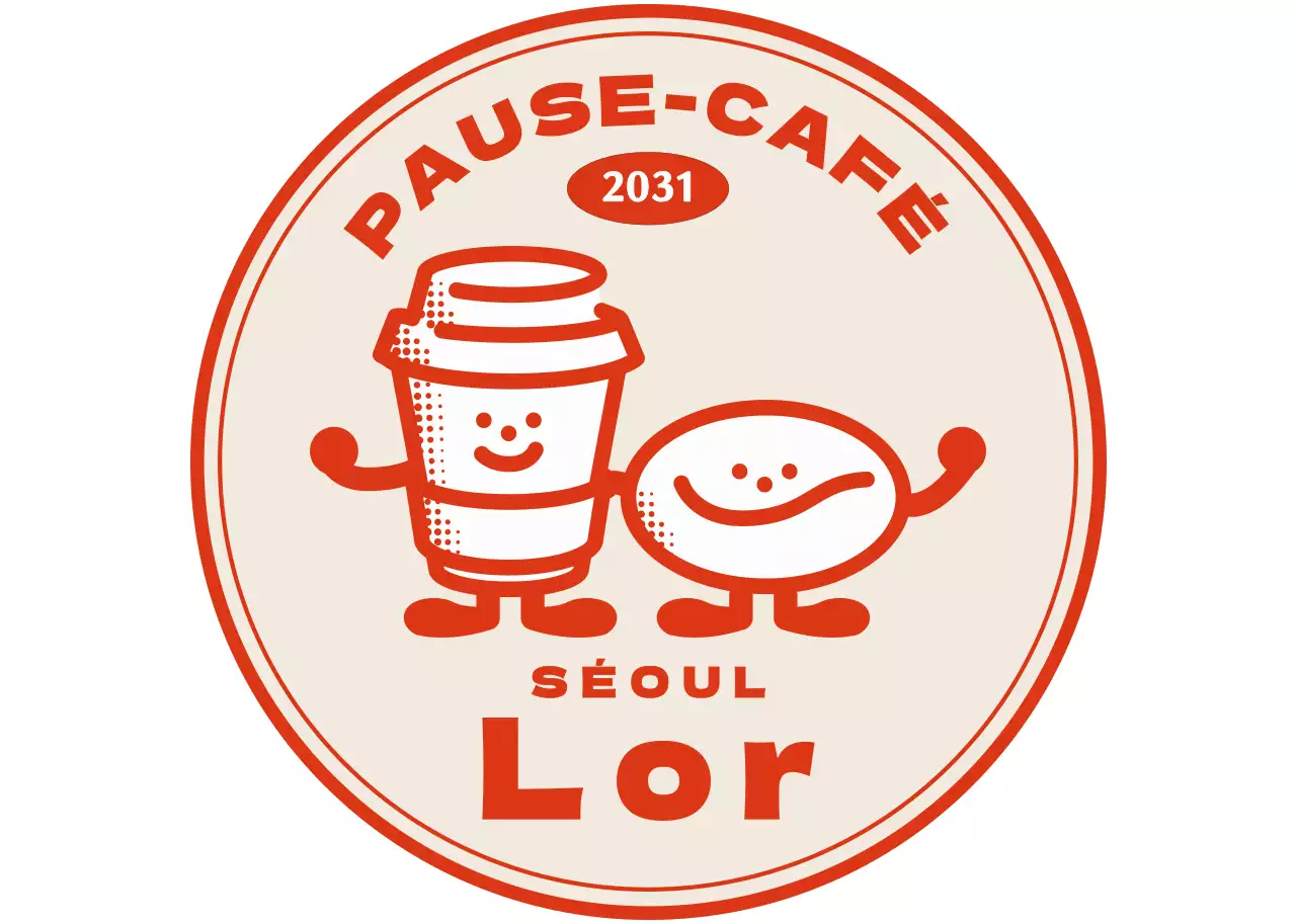 Logo rétro d'un personnage de café en rouge-orange