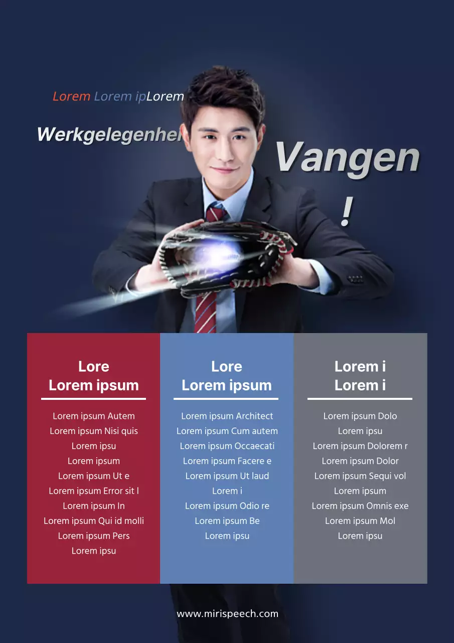 Een arbeidsbemiddelingsbureau promoten met een foto van een man die een marineblauwe bal vasthoudt.