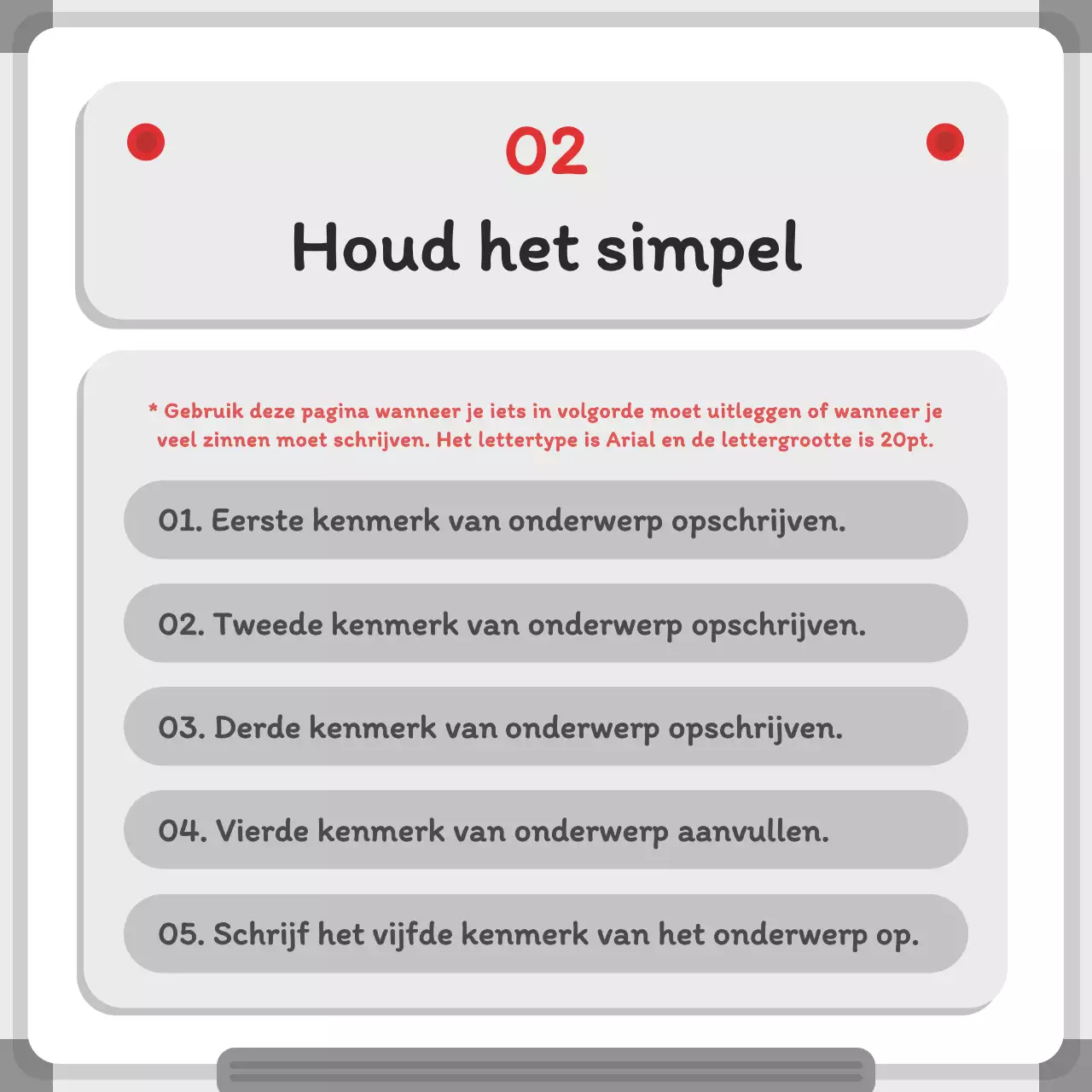 Minimalistisch whiteboardconcept in grijs en rood Feiten over het concept