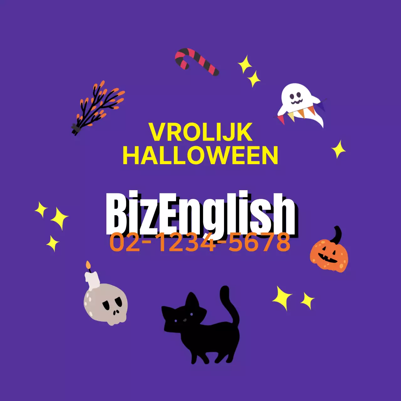 Paars Geel Oranje Illustratie Halloween Engels Taalschool Promotie