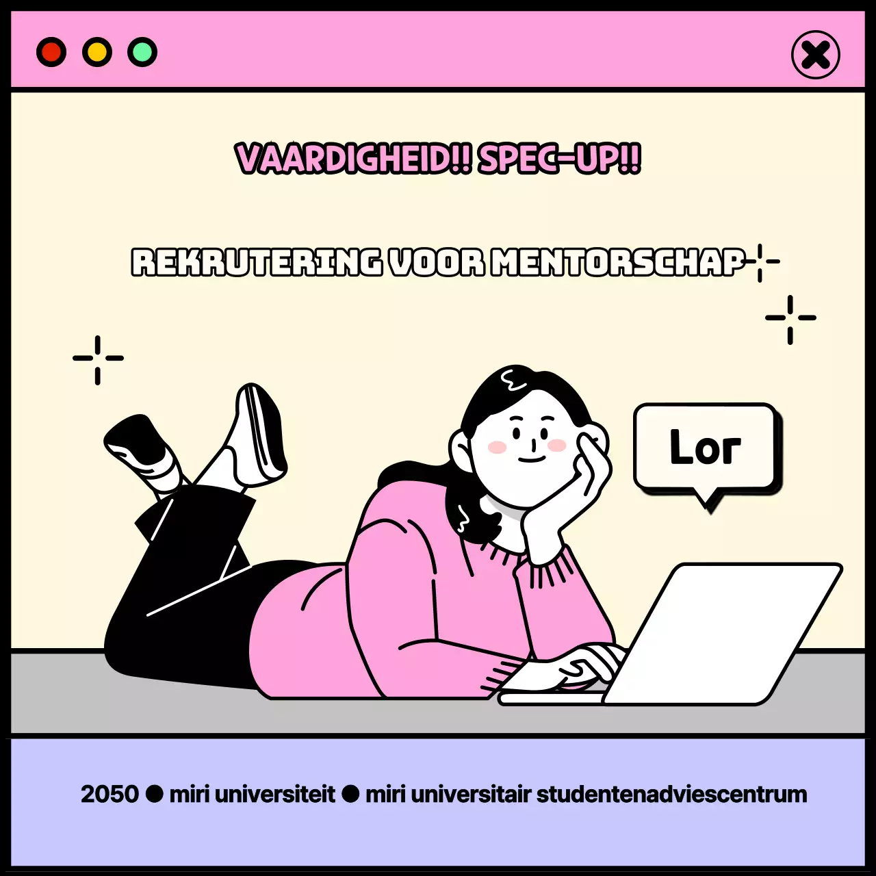 Thema studentenleven met roze en paars raamconcept