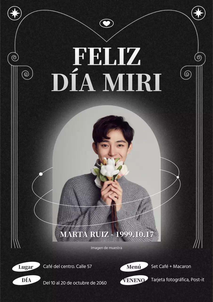 Un sencillo concepto de cafetería de cumpleaños en negro y sencillez geométrica