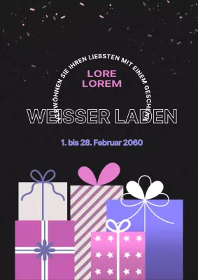 Der Inhalt des Geschenkladens zum Weißen Tag, mit einem klaren schwarz-lila Look