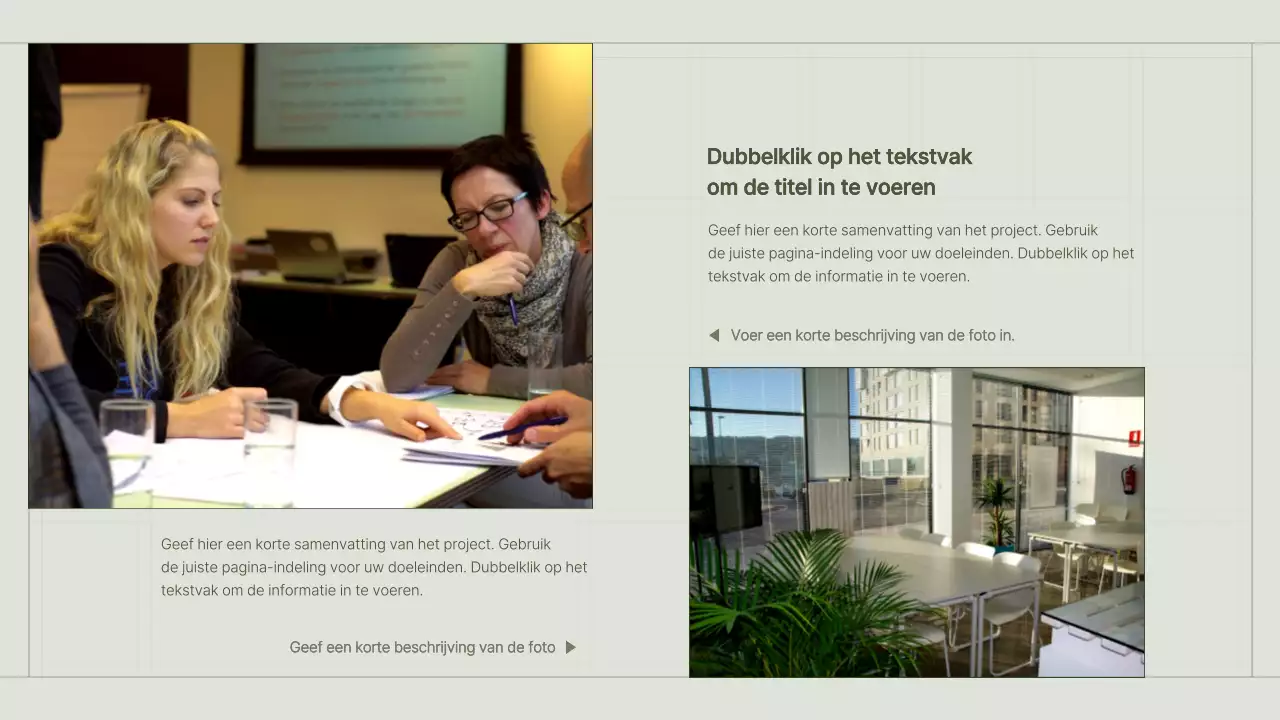 Het portfolio van een contentmarketeer met een groen, eenvoudig rasterconcept