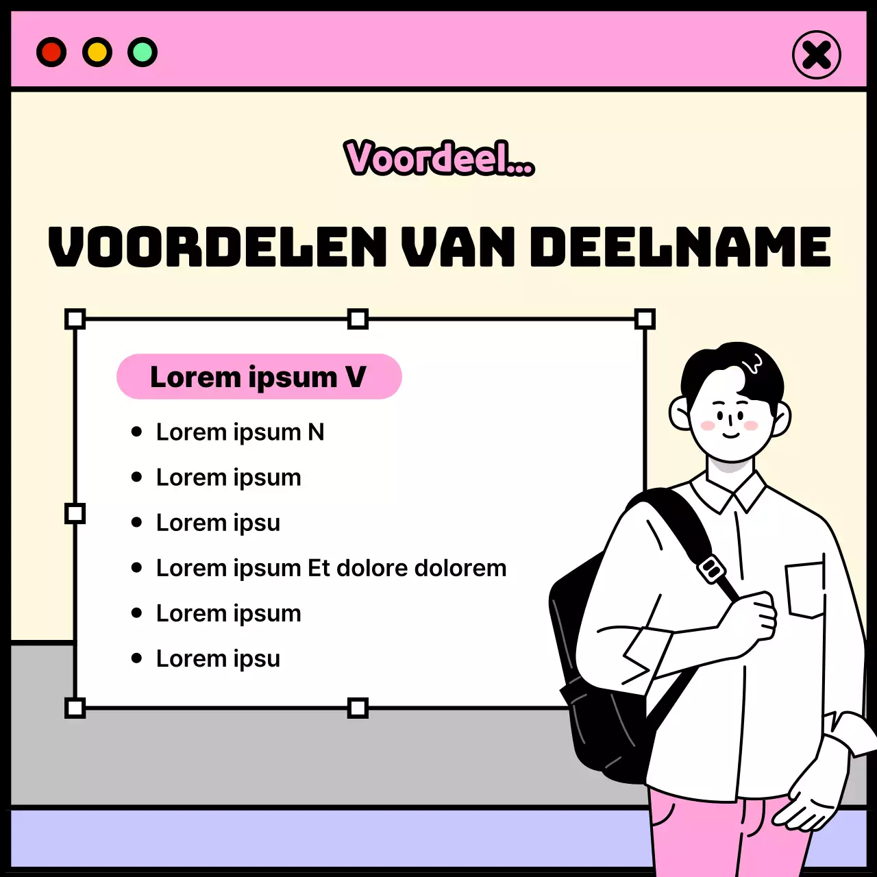 Thema studentenleven met roze en paars raamconcept