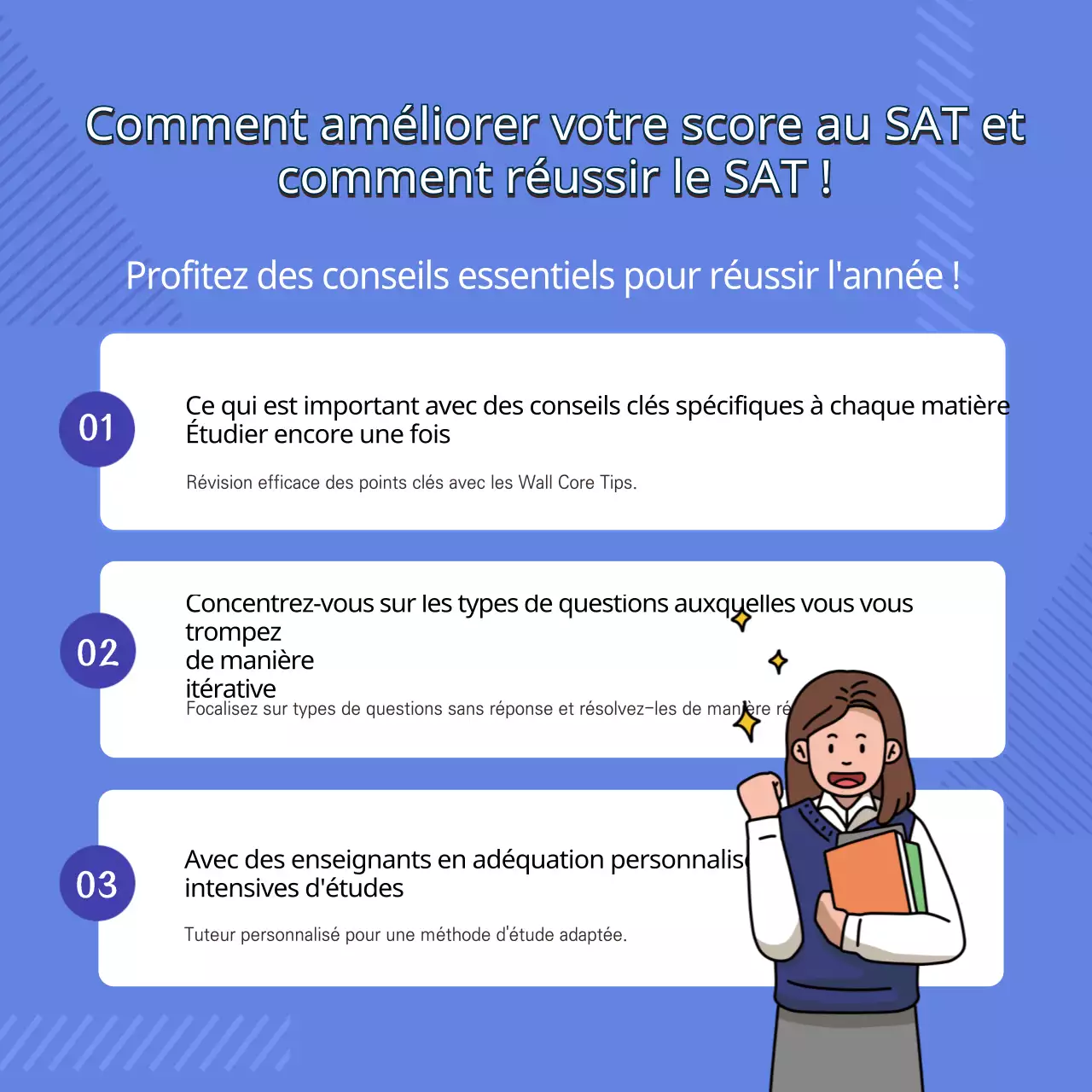 Illustration bleue Clés pour les matières de l'étape 3TIPS