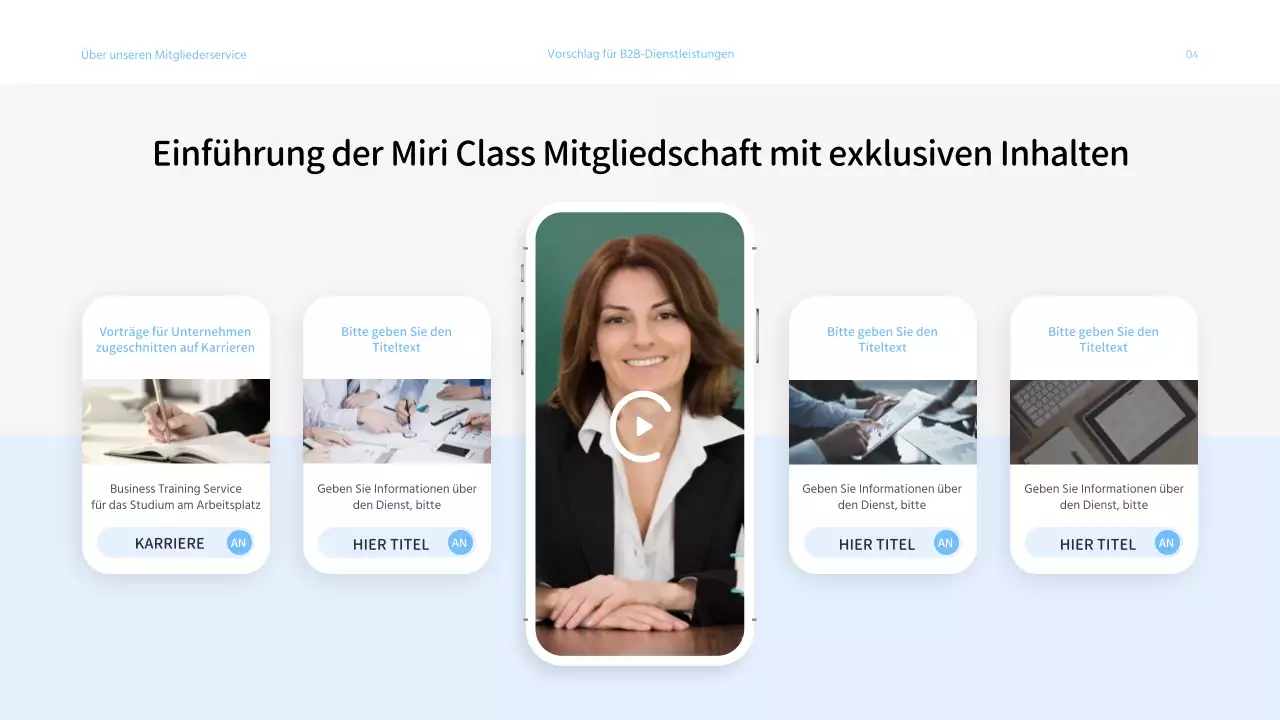Präsentation eines Angebots für Unternehmensdienstleistungen mit hellblauem Farbschema