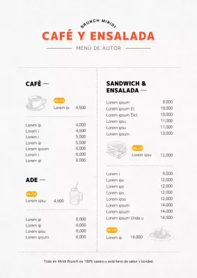 Cartel de menú de brunch de cafetería vertical en naranja con ilustraciones
