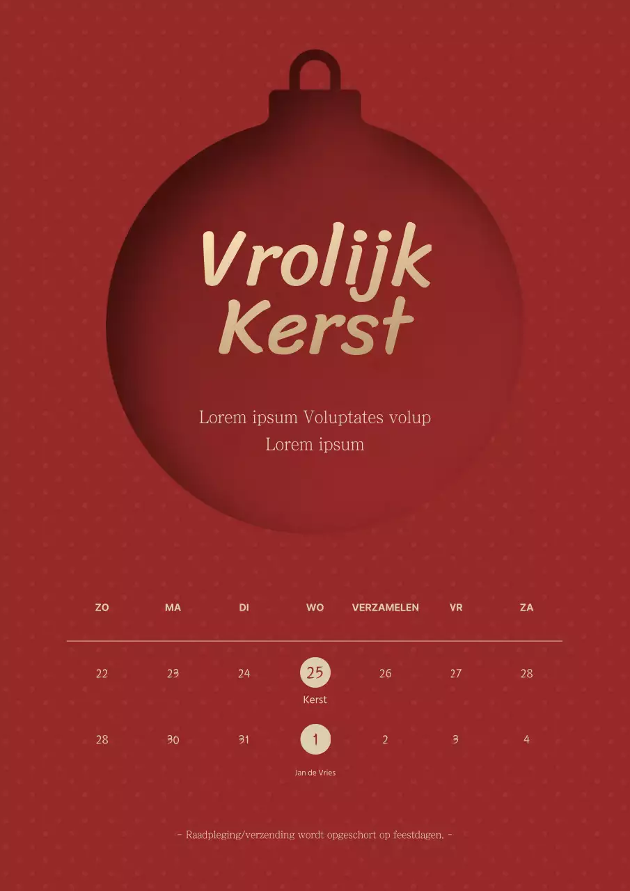 Klassieke en eenvoudige vakantiekalender met ornamentillustratie van een boom in rood