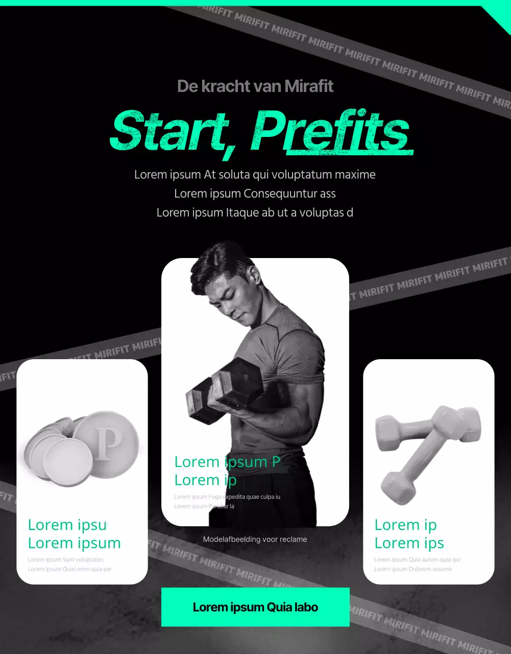 Sportieve zwarte en mintkleurige app voor thuistraining