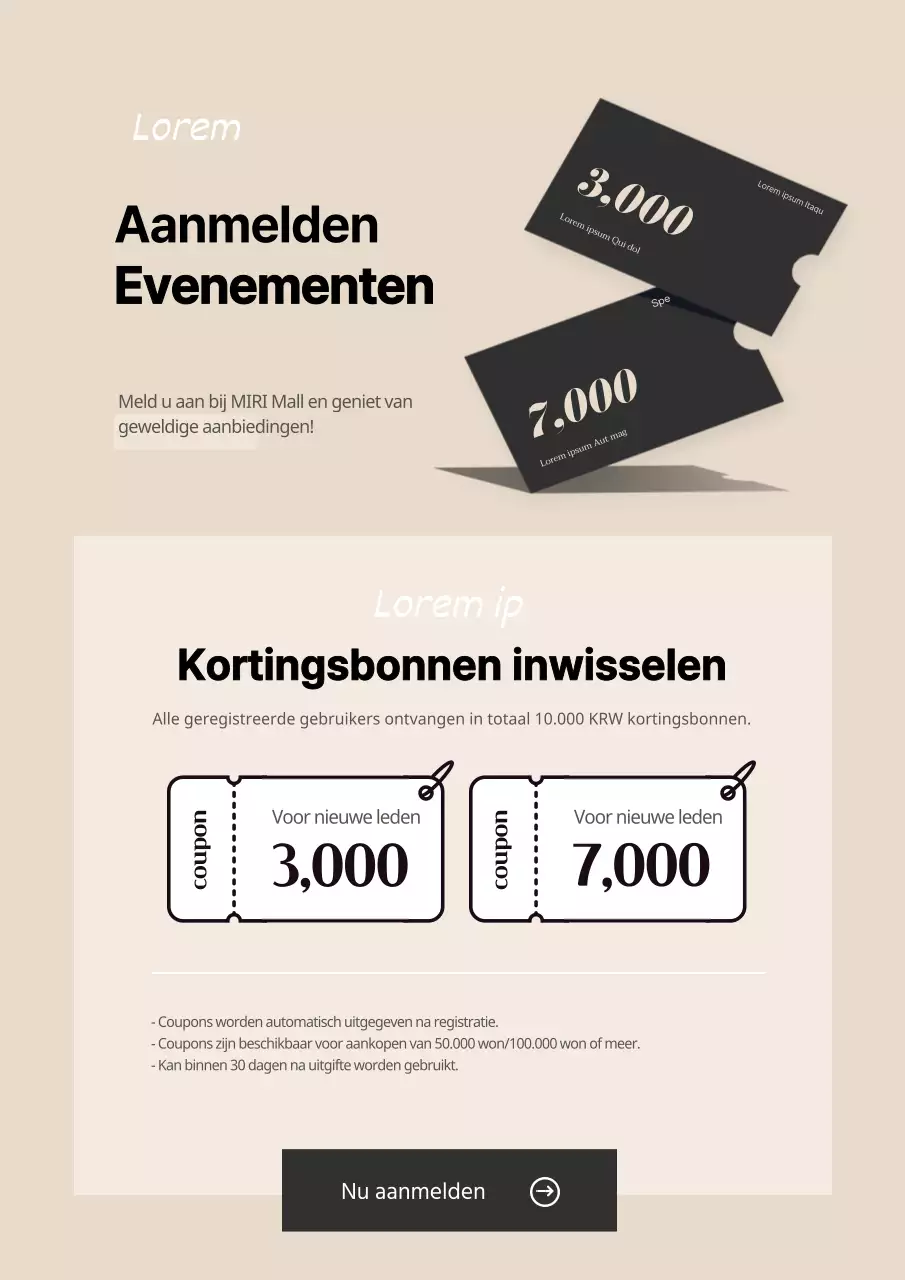 Een schoon zwart-wit inschrijvingsevenement Een nieuw lid kortingsbon evenement