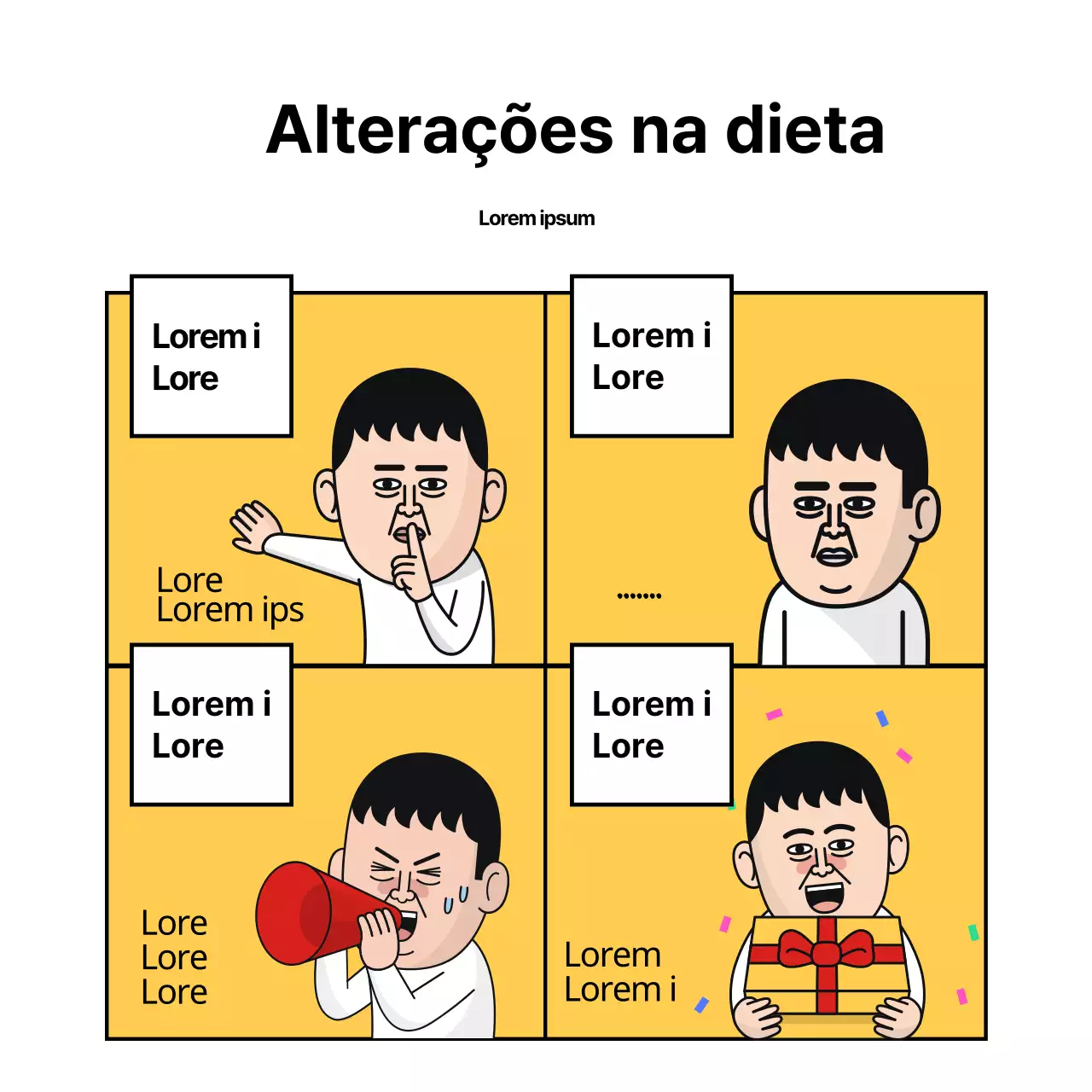 Faixas de banda desenhada com ilustrações engraçadas de citações engraçadas de dietas