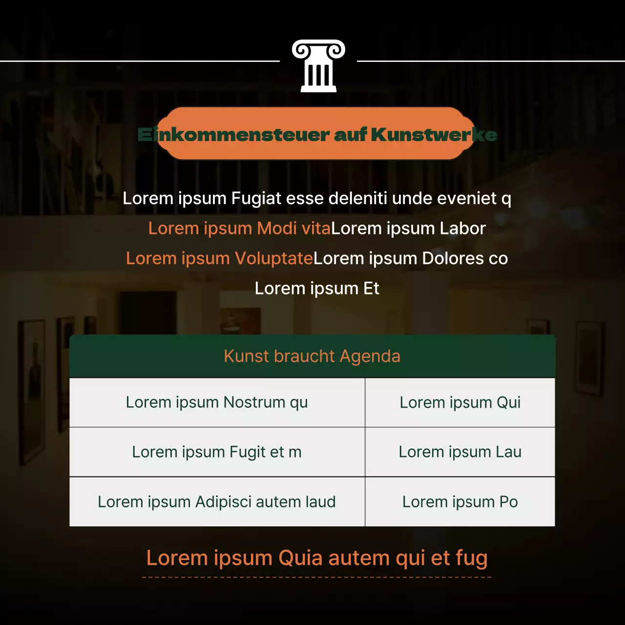 ArtTechs luxuriöse orangefarbene und grüne Kunstinvestitionen und Steuertipps