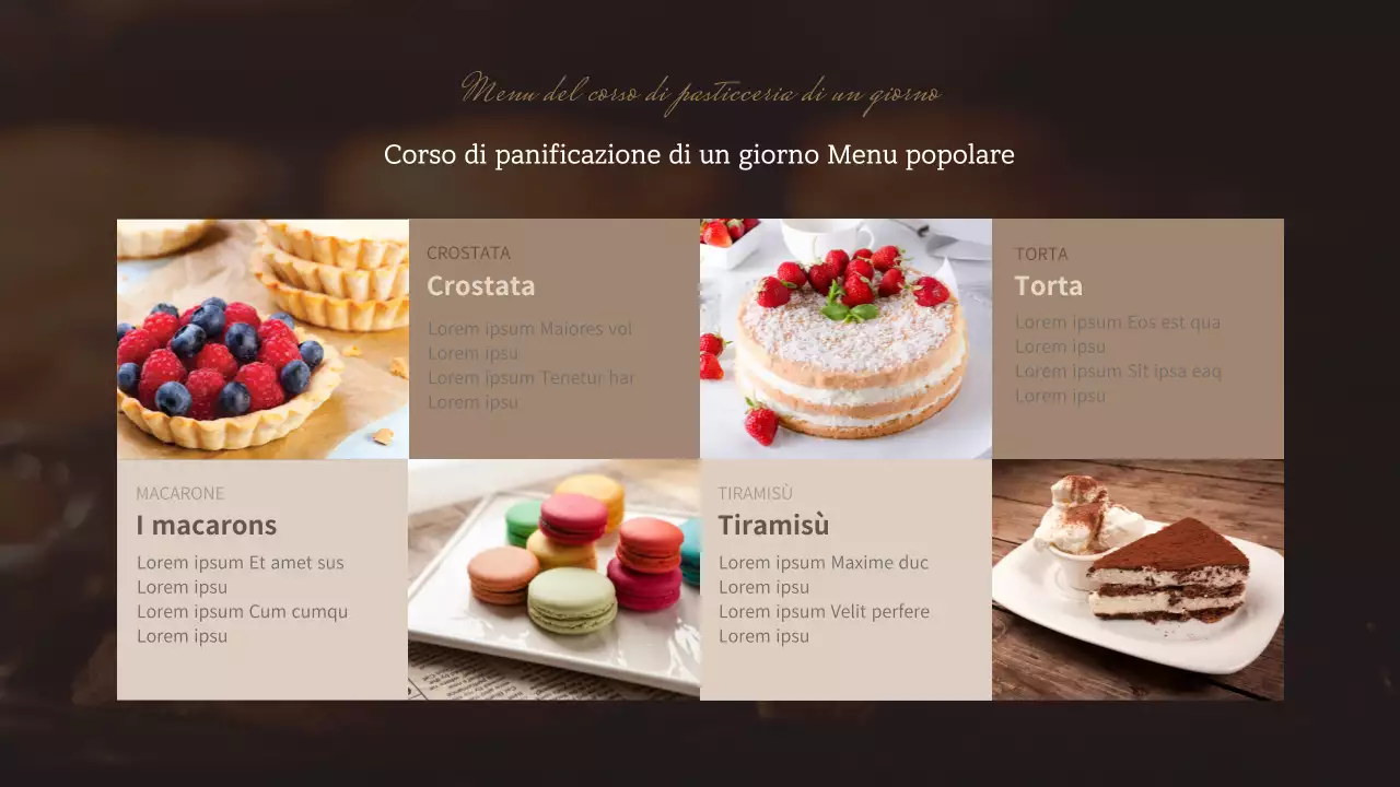 Proposta per un corso di pasticceria di un giorno in beige