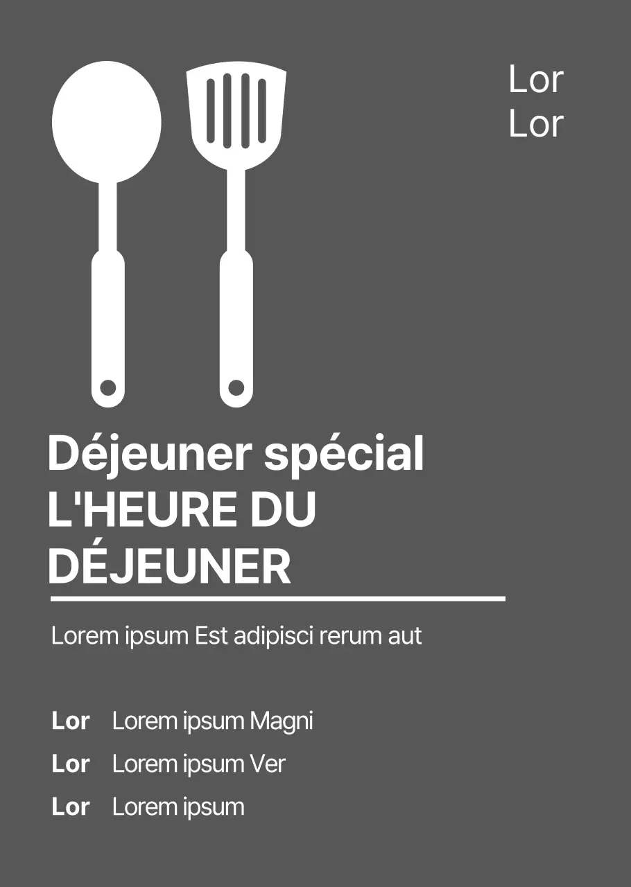 L'heure du déjeuner avec des pictogrammes blancs et un titre mis en valeur