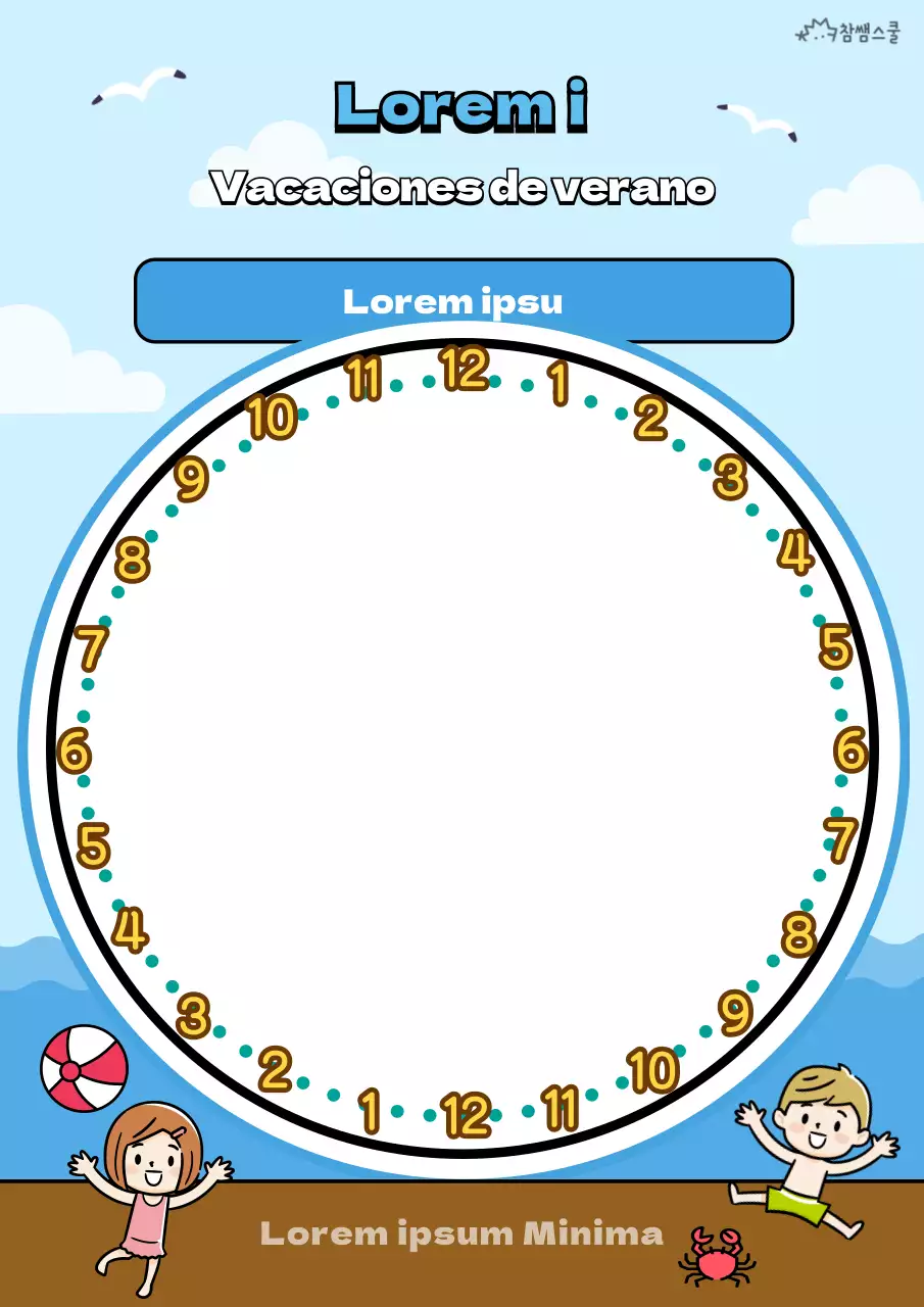 Planificador de vacaciones de verano con concepto de playa en azul claro