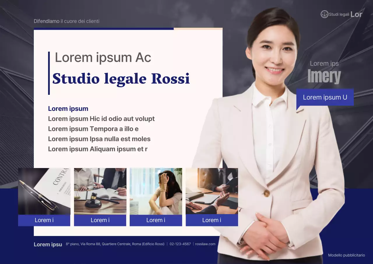 Promuovete il vostro studio legale con un look professionale in blu navy e beige.