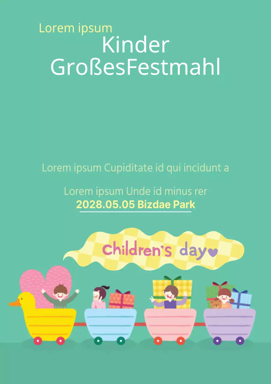 Bewerben Sie Veranstaltungen zum Kindertag mit türkisfarbenen Illustrationen von Kindern