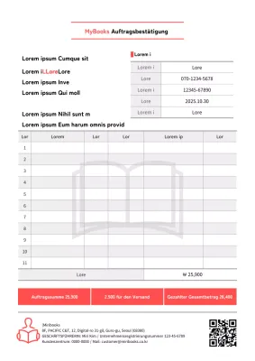 Eine saubere, graue Auftragsbestätigung der Buchhandlung