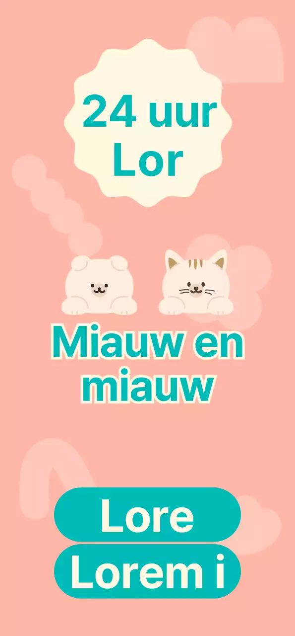 Een onbemande dierenwinkel met schattige illustraties van roze en turquoise honden- en kattenfiguren