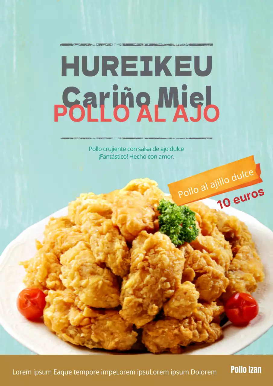 Promocionando un nuevo menú con una foto de karaage en color menta