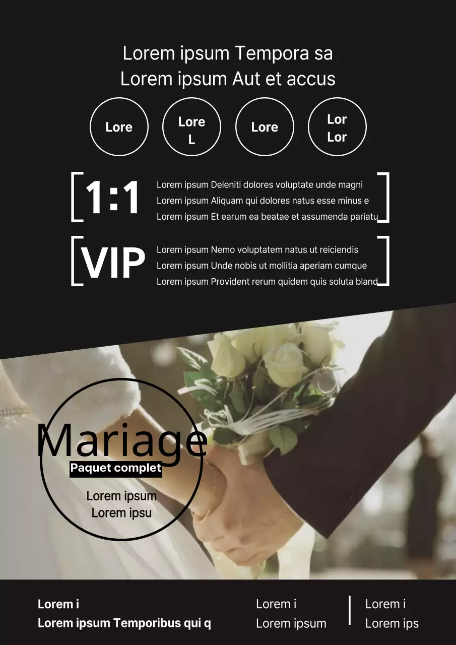 Brochure promotionnelle sur les forfaits de coiffure et de maquillage pour les mariages noirs et élégants