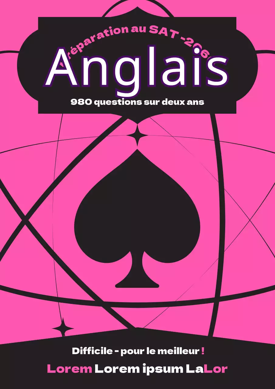 Test d'entraînement à l'anglais en forme de pique rose et noire