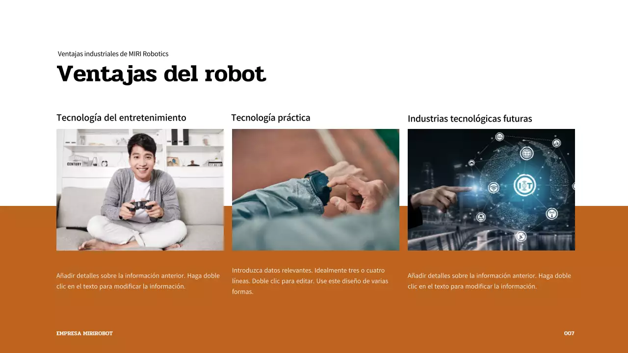 Presentación del robot en blanco y marrón