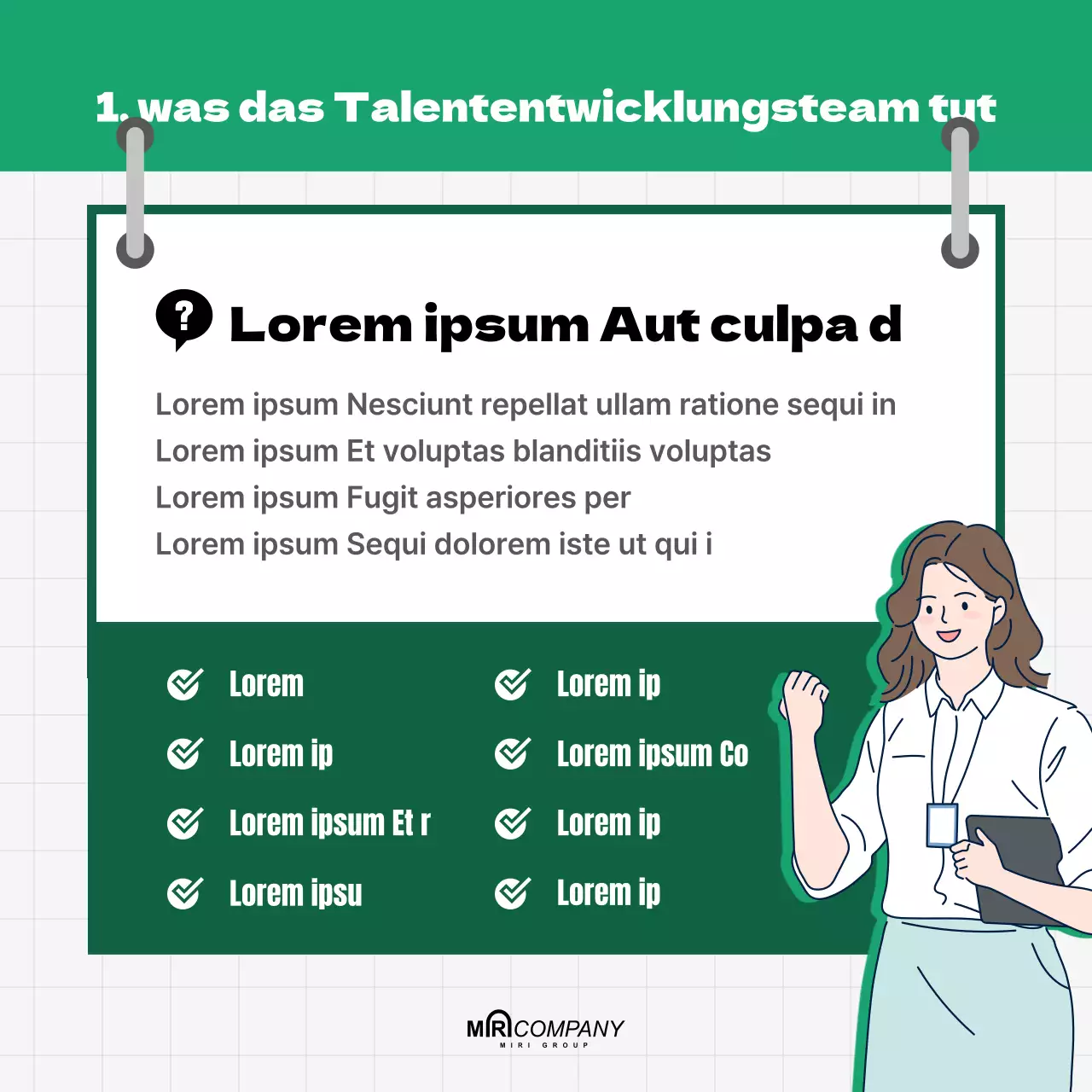 Personalwesen Stellenbeschreibung in klaren, grünen Tönen Hauptaufgaben Interview Kernkompetenzen