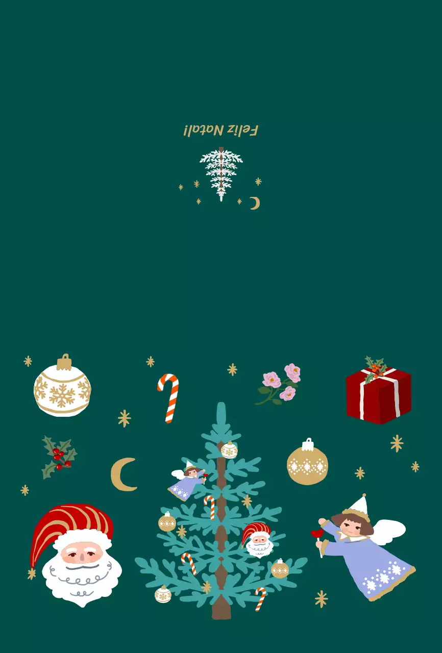 Cartão de Natal com ornamentos de Natal e uma bonita ilustração verde