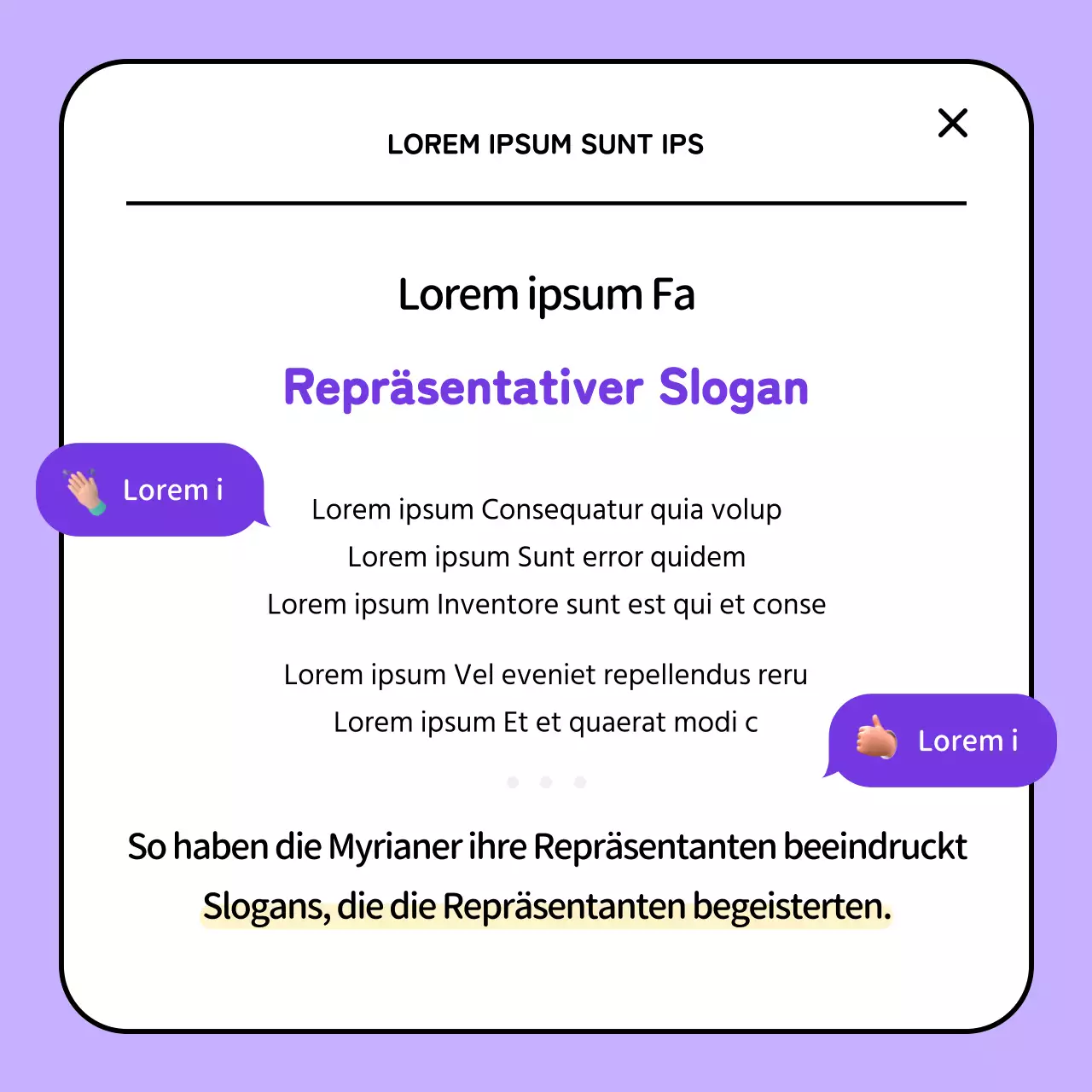 Der lila-gelbe Gewinner-Slogan unseres internen Wettbewerbs