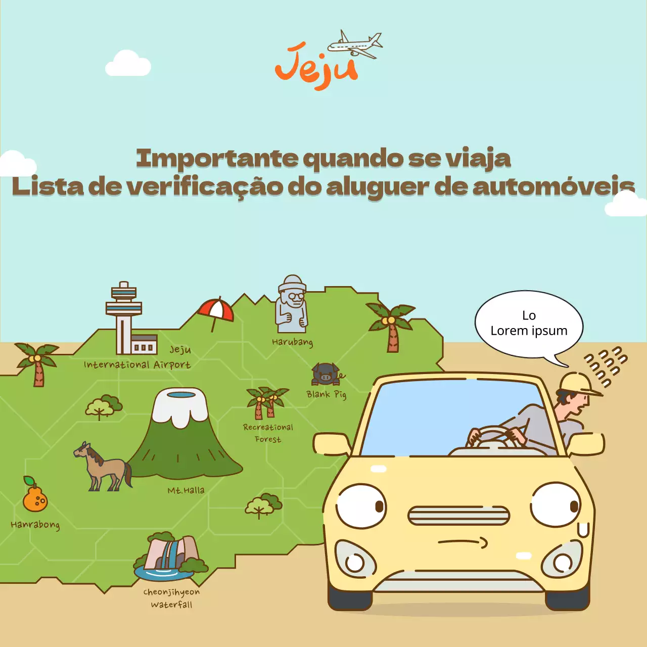 Uma lista de verificação de aluguer de automóveis para viajar para a ilha de Jeju com ilustrações engraçadas Redes sociais