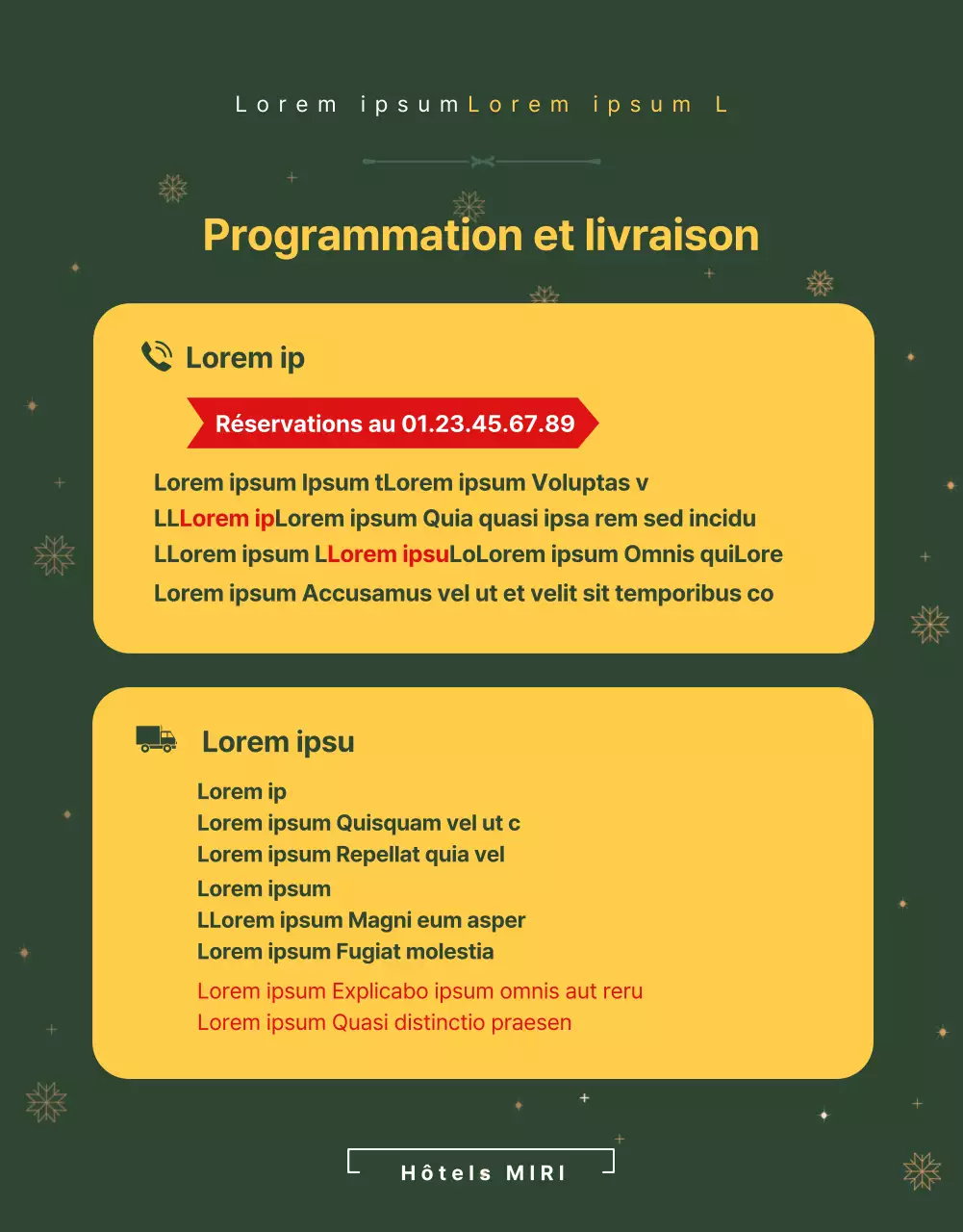 Buffet de Noël vert et jaune détails