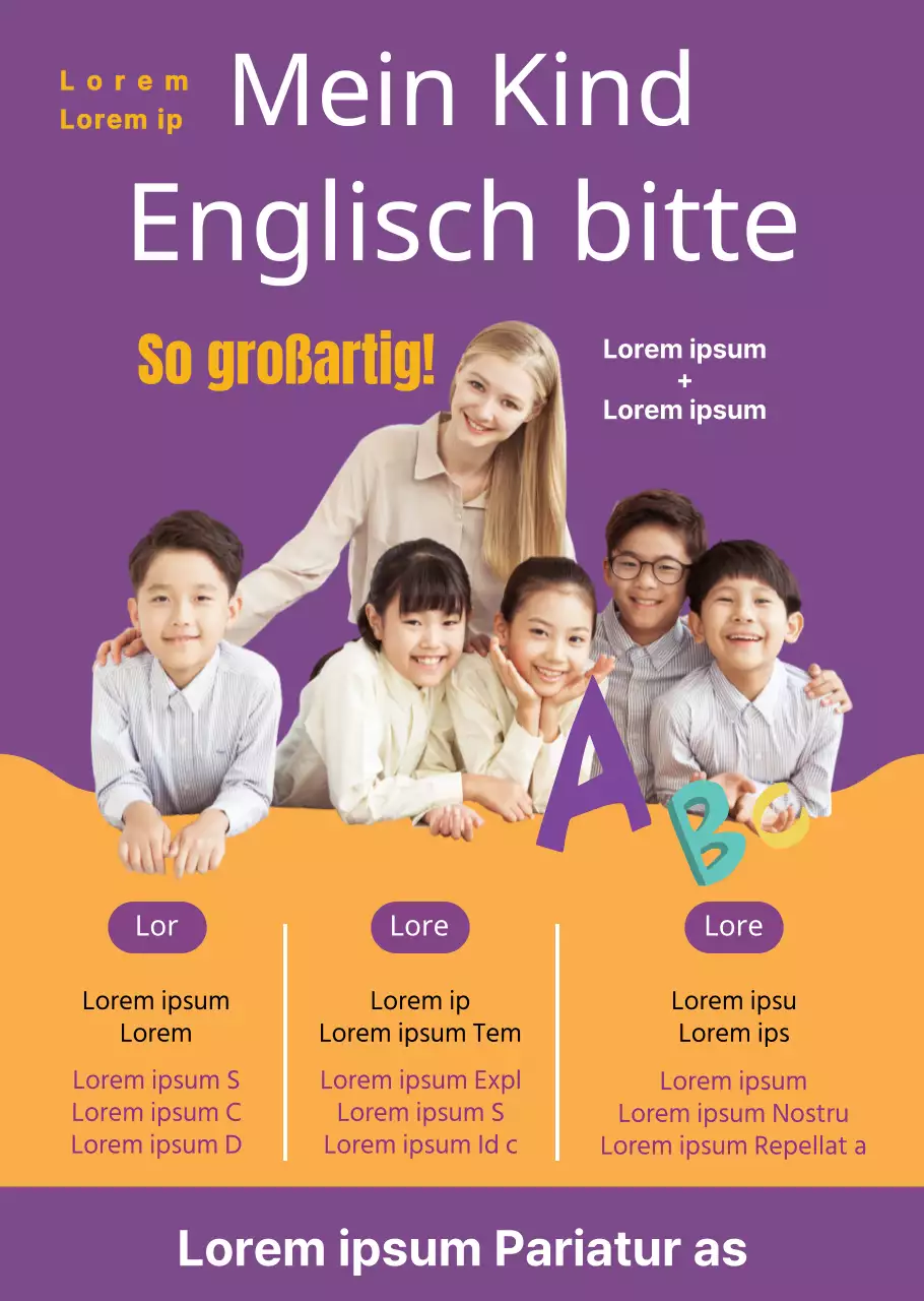 Gelbes transparentes Plakat für die englische Sprachschule