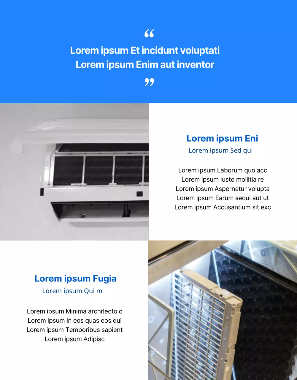 Service de nettoyage de climatiseurs bleu, soigné et professionnel (page de détail)