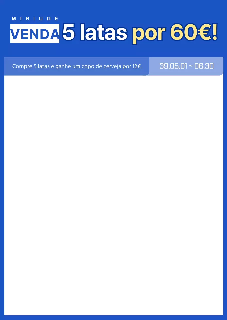 Anúncio de evento de desconto em loja de conveniência com destaque de texto num esquema simples de cores azul e amarelo