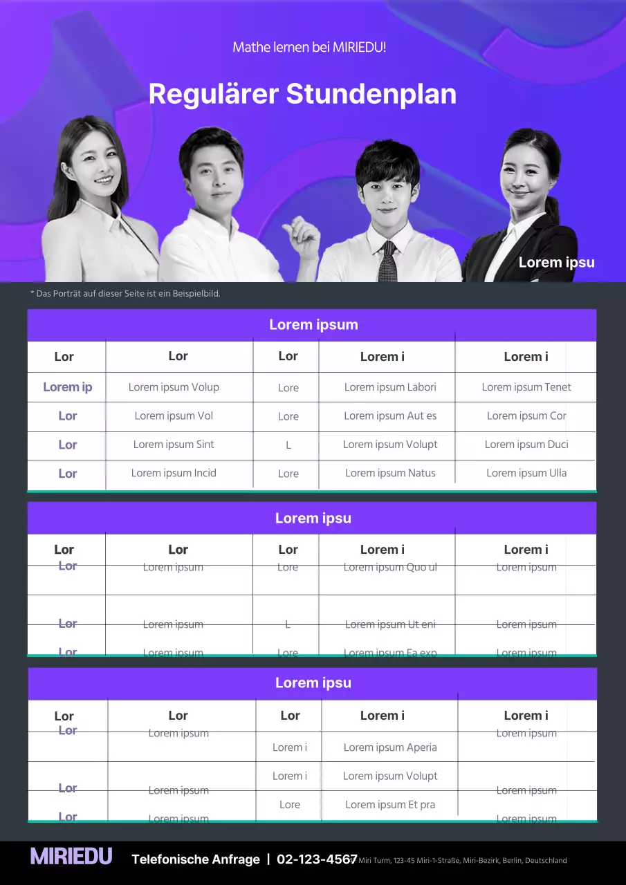 Lila schwarzer einfacher Stundenplan