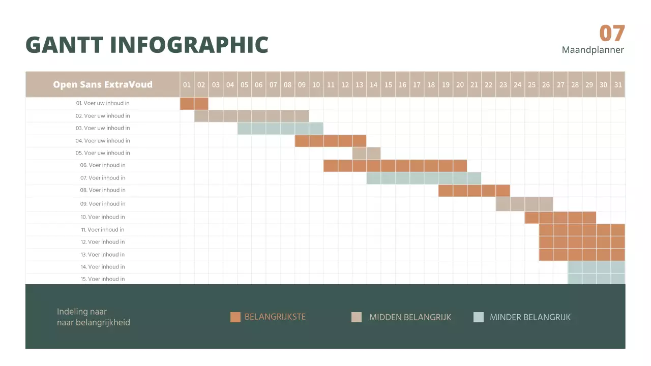 Groene en bruine GANTT-infographic voor een schoner schema