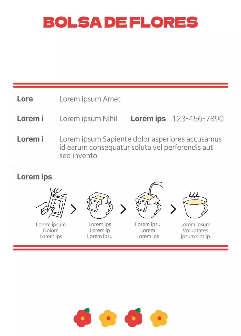 Bolsitas de té de flores con ilustraciones florales rojas y naranjas