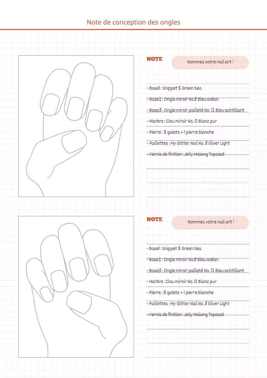 Notes simples de dessin d'ongles en blanc et rouge