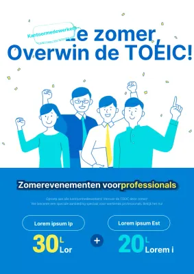 Een leuke blauw-witte flyer voor een sociaal Engels studie-evenement