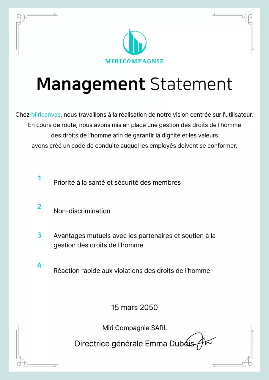 Un manifeste commercial propre en noir et menthe