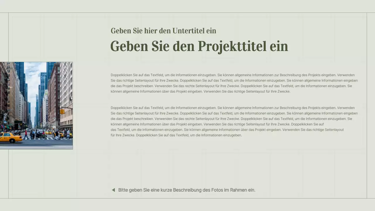 Portfolio eines Content-Vermarkters mit grünem, einfachem Gitterkonzept