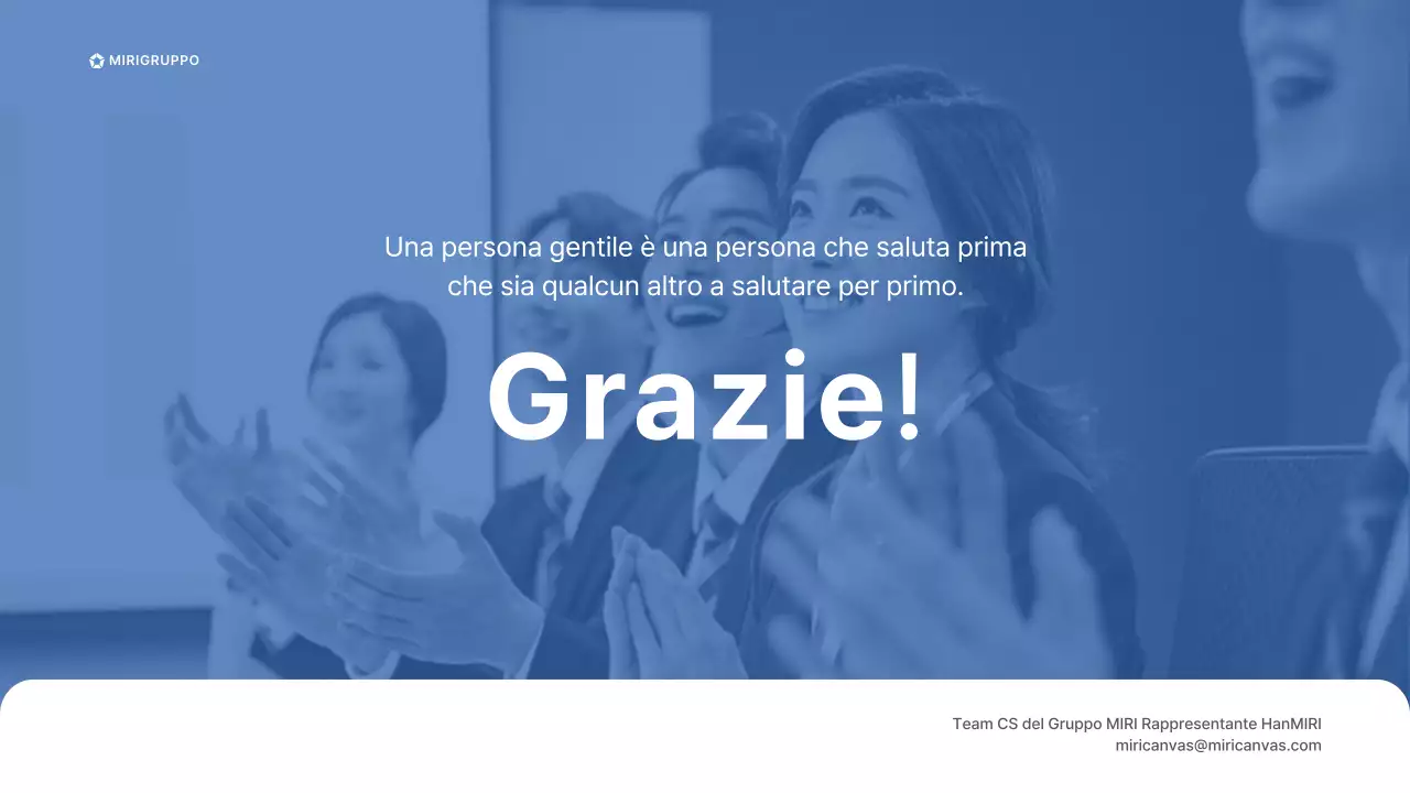 Seminario di formazione sulla gentilezza per il personale dei punti vendita del Gruppo Miri in blu e grigio Manuale di saluto