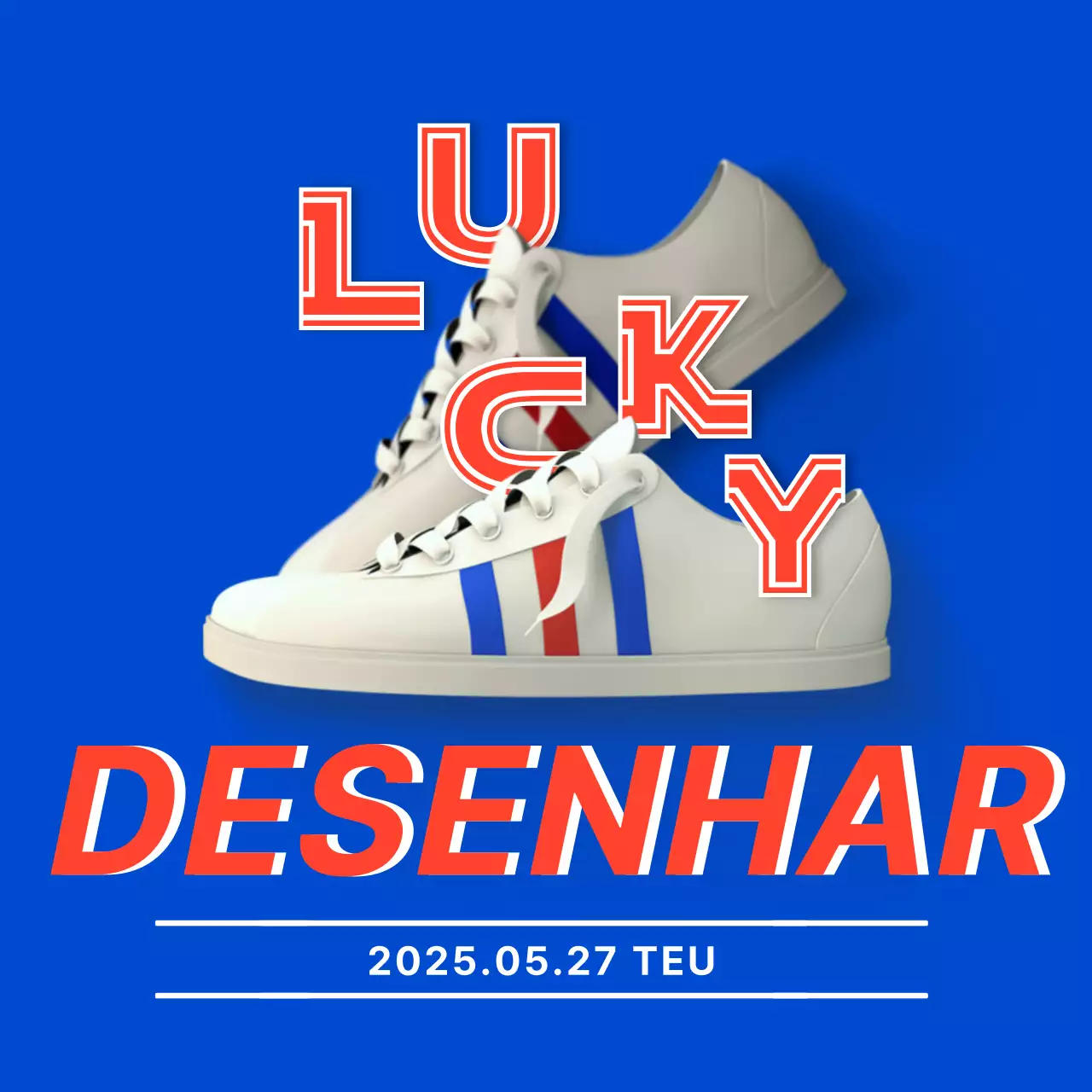 Lucky desenha instruções a vermelho sobre um fundo azul