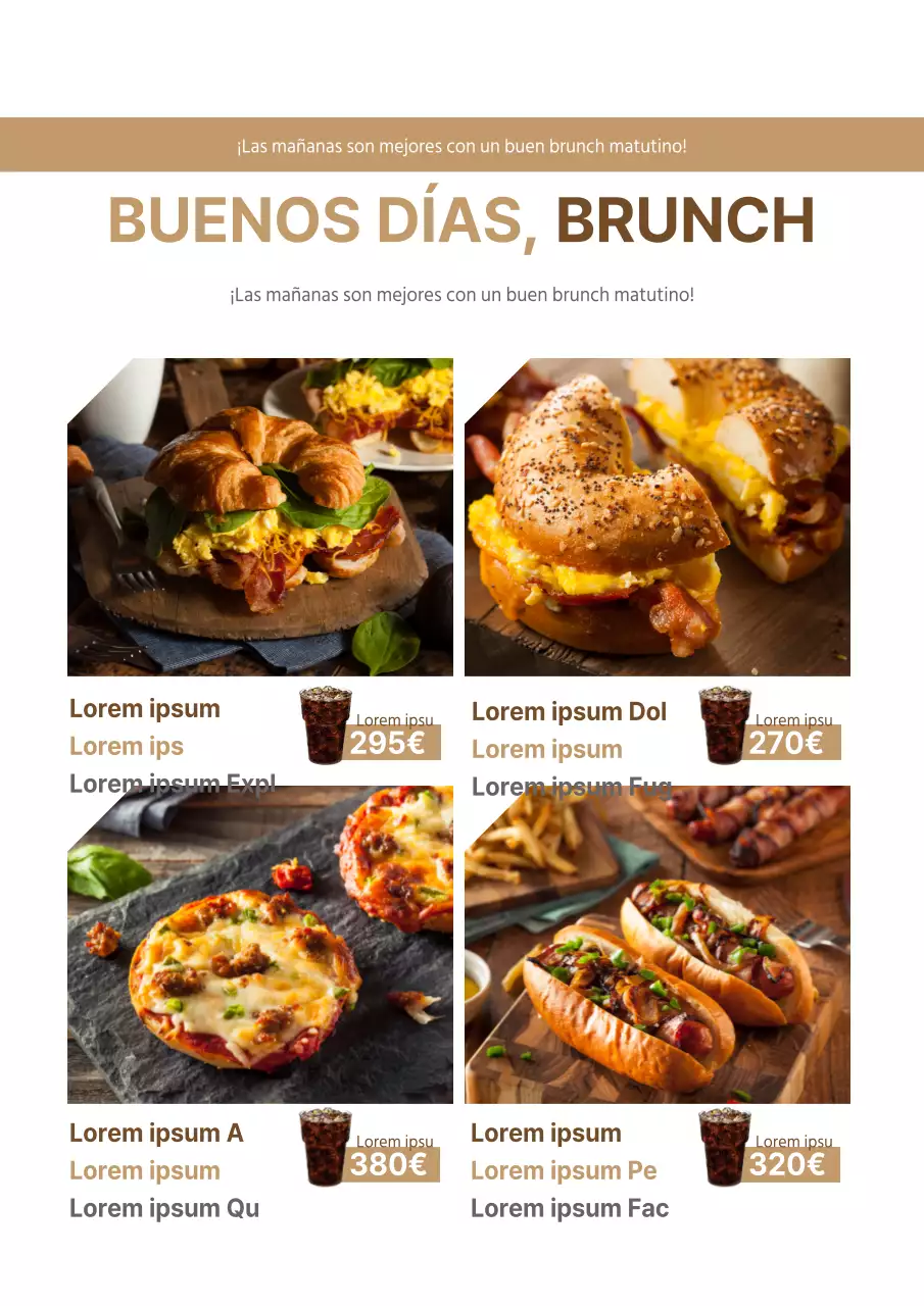 Promociona el menú de tu tienda de brunch con fotos de comida en color beige