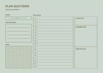 Agenda quotidien de conception simple en vert clair