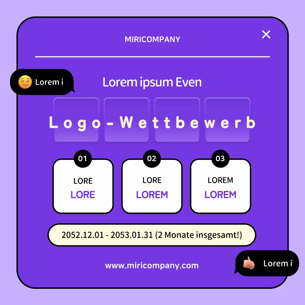 Der lila-gelbe Gewinner-Slogan unseres internen Wettbewerbs